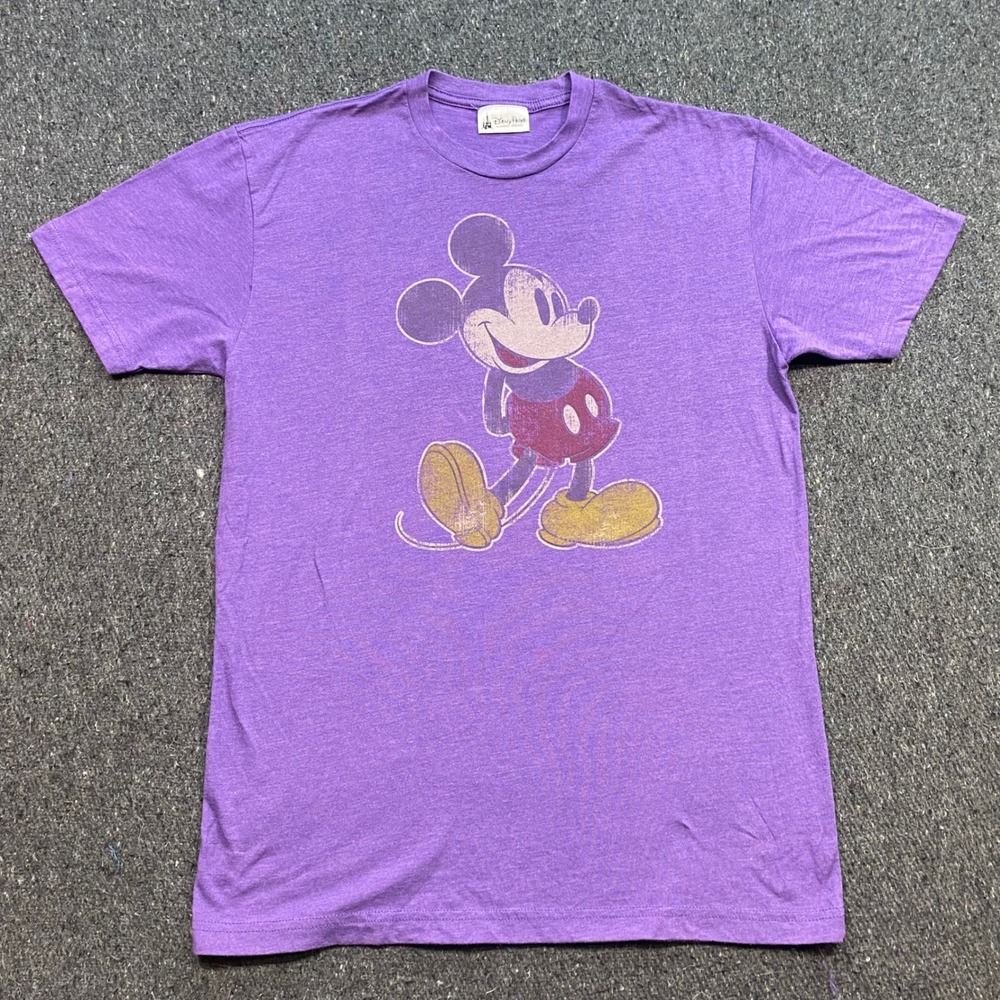 Disney Parks Mickey Mouse TShirt Sz M Mens Purple Retro Distressed Graphic Tee